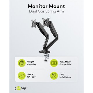Doppel-Monitorhalterung mit Gasdruckfeder, schwarz