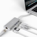 USB-C™-Multiport-Adapter HDMI 4k30Hz, USB, CR, RJ45, PD, Alu, silber