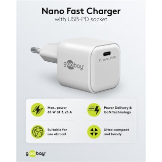 USB-C™ PD GaN Schnellladegerät Nano (65 W) weiß