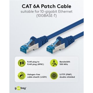 CAT 6A Patchkabel, S/FTP (PiMF), 2 m, blau, 5er-Set