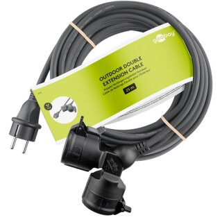 Doppel-Verlängerungskabel Outdoor, 25 m, schwarz