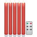 5er-Set rote LED-Echtwachs-Stabkerzen, inkl. Fernbedienung und 10x AA (LR 6)