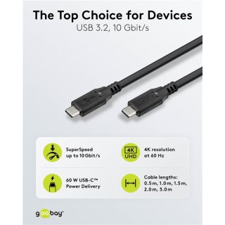 USB-C™-Kabel, USB 3.2, 60 W, 10 Gbit/s, Power Delivery, 3 m