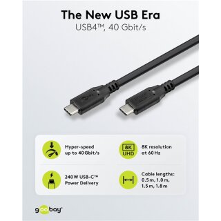 USB-C™-Kabel, USB4™, 240 W, 40 Gbit/s, Power Delivery, 1,5 m