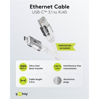 Ethernet-Kabel USB-C™ 3.1 auf RJ45, 3 m