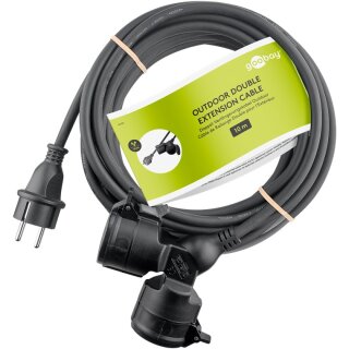 Doppel-Verlängerungskabel Outdoor, 10 m, schwarz