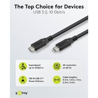 USB-C™-Kabel, USB 3.2, 100 W, 10 Gbit/s, Power Delivery, 1,5 m