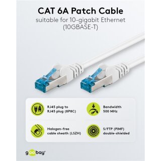 CAT 6A Patchkabel, S/FTP (PiMF), 1 m, weiß, 10er-Set