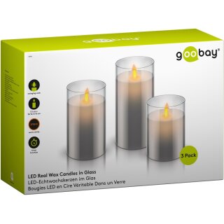 3er-Set LED-Echtwachs-Kerzen im Glas inkl. 10x AAA (LR03)