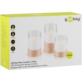 3er-Set LED-Echtwachs-Kerzen im Glas, weiß;beige;transparent, inkl. 8x AA (LR6)