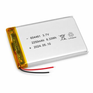 Einzelzelle - 604461 - 3,7 Volt 2250mAh Li-Polymer Akku mit PCB und Ableiter