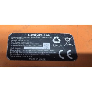 Akkureparatur durch Zellentausch - LONGJIA TAB6026 - 57,6 Volt Li-Ion Akku