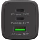 65W USB-C Schnellladegerät Set mit 1m USB-C Textilkabel | 2x USB-C PD + USB-A QC 3.0 | 3-fach GaN Fast Charger
