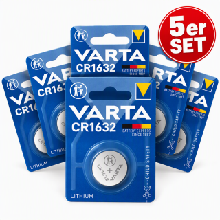 VARTA CR1632 Lithium Knopfzelle 3 Volt 135mAh | 5er Set Batterie für Autoschlüssel, Fernbedienung & Waage