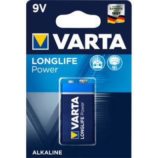 Varta - LONGLIFE POWER - 4922 / 6LR61 / 6LP3146 / 9V Block - 9 Volt 580mAh Alkali-Mangan Batterie