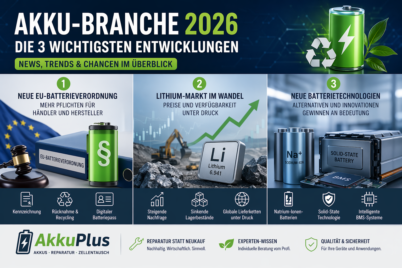 Akku Branche 2026: Neue EU-Regeln, Lithiumpreise & Batterietrends